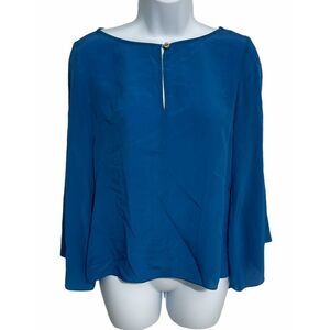 Trina Turk Keyhole Flowy Silk Blouse Blue Small‎
